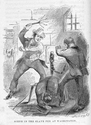 IMAGO History, Ende des afrikanischen Sklavenhandels und die Abschaffung der Sklaverei: 1807-1888 Scene in the slave pen at Washington.. Illustrations. 1853. Schomburg Center for Research in Black Culture, Manuscripts, Archives and Rare Books Division. Slave trade , United States, Slavery , United States, Northup, Solomon, 1808-1863?, Washington (D.C.), Physical restraints, Punishment & torture , African-Americans, Slaves , United States Copyright: xpiemagsx nyplsipie24092022-29449 !ACHTUNG AUFNAHMEDATUM GESCHÄTZT!