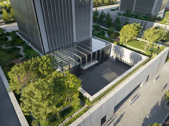 **VIDEO AVAILABLE: CONTACT INFO@COVERMG.COM TO RECEIVE** British architecture studio Foster + Partners has completed two skyscrapers - connected by an open-air suspension bridge, 105 meters above the ground - for Chinese drone manufacturer DJI in Shenzhen called DJI Sky City. DJI Sky City in Shenzen is comprised of the two 200-metre-high skyscrapers that now house the the robotics company and drone specialists DJI. The bridge is attached to each of the towers by vertically slatted cores, which both support a series of steel truss-encased, glass volumes that were stacked and cantilevered on top of one another. Its ground floor houses public facilities, including a community healthcare centre, and lobbies that each contain an indoor zen g Copyright: xx 52040750 EDITORIAL USE ONLY. NOT FOR USE BY NEWSPAPERS BASED IN THE UK.