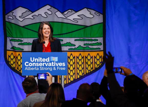 October 6, 2022, Calgary, AB, CANADA: Danielle Smith celebrates after being chosen as the new leader of the United Conservative Party and next Alberta premier in Calgary, Alta., Thursday, Oct. 6, 2022. Calgary CANADA  - ZUMAc35_ 20221006_zaf_c35_152 Copyright: xJeffxMcintoshx