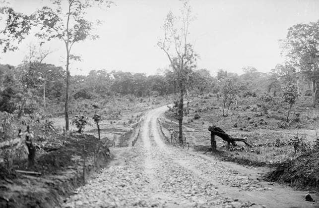 Ministry of Information First World War Official Collection German East African Campaign. Bridge and road made by 2nd Road Corps, near Ndanda, December 1917. Copyright: xpiemagsx minofinfopieww04102022-317 !ACHTUNG AUFNAHMEDATUM GESCHÄTZT!