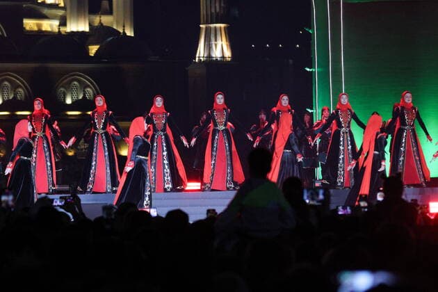 Russia. Grozny. OCTOBER 7, 2022. Artists perform during a concert marking the 70th birthday of Russian President Vladimir Putin. Erik Romanenko TASS  55236616