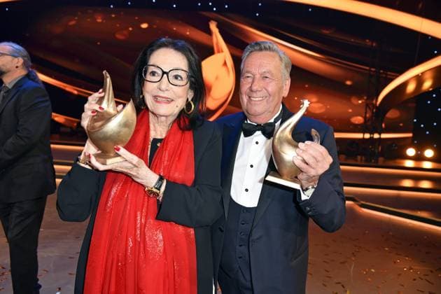 Nana Mouskouri, Roland Kaiser bei der GOLDENE HENNE 2022 in der Media City in Leipzig am 07.10.2022 - Aftershowparty