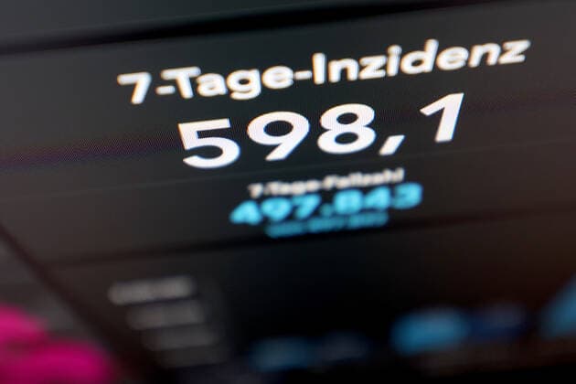 Dashboard des RKI, die 7-Tage-Inzidenz liegt nun bei 598,1 7-Tage-Inzidenz, Dashboard des RKI auf einem Monitor am 10.10.2022 in Siegen Deutschland.