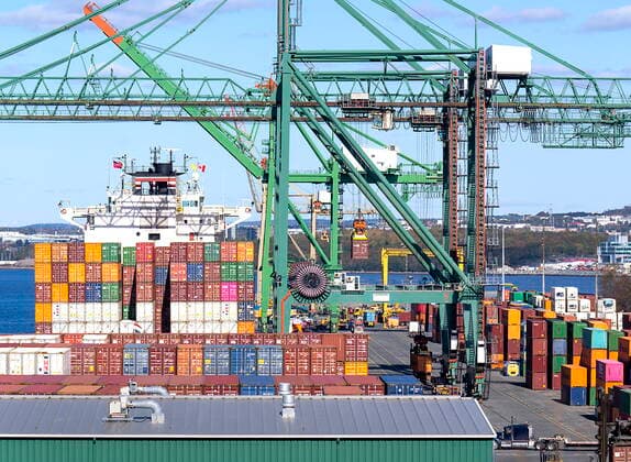 October 11, 2022, Halifax, NS, Canada: Shipping containers are unloaded from a cargo vessel at the PSA Halifax Fairview Cove Terminal in Halifax on Tuesday, Oct. 11, 2022. Halifax Canada  - ZUMAc35_ 20221011_zaf_c35_031 Copyright: xAndrewxVaughanx