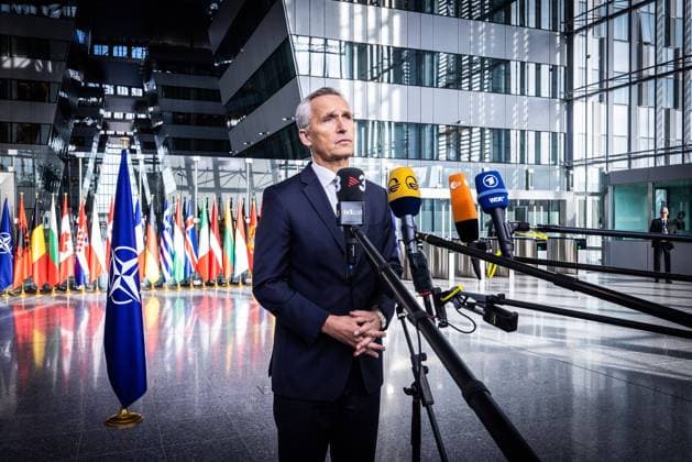 News Themen der Woche KW41 News Bilder des Tages NATO Secretary General Jens Stoltenberg speaks to the media during NATO defense ministers meeting in Brussels, Belgium on Wednesday, October 12, 2022. Defence ministers of NATO member states met on Wednesday in Brussels to discuss ways to provide military aid for Ukraine. 1 NATX20221012101 NATO