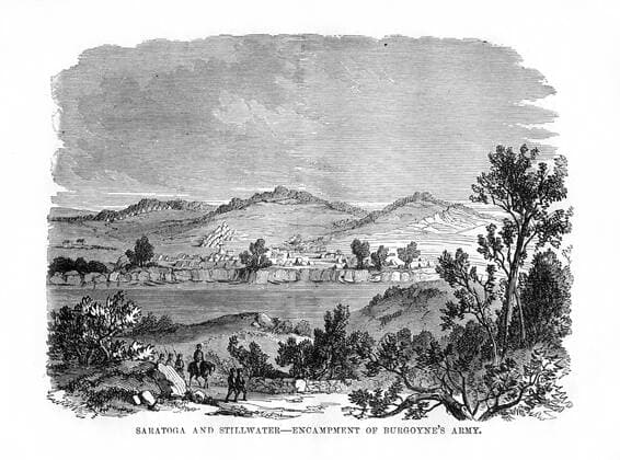 RECORD DATE NOT STATED Saratoga and Stillwater, Encampments of Burgoyne s Army , 1777, (1872). The Battle(s) of Saratoga were considered by many historians to have been the turning point of the American Revolutionary War and one of the most decisive battles in history. British General John Burgoyne s reinforcements failed to arrive and he was forced to surrender. The loss of the battle was a major setback to the British forces. Engraving from John Gilmary Shea s A Child s History of the United States, Hess and McDavitt, (New York, 1872). Saratoga and Stillwater, Encampments of Burgoyne s Army , 1777, (1872). Artist: Unknown 