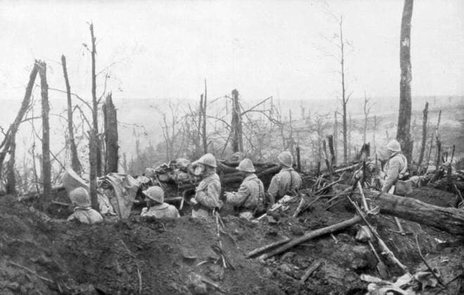RECORD DATE NOT STATED French soldiers overlooking German positions, Battle of Malmaison, 1917. Fought between 23 October and 1 November 1917, Malmaison was a successful French attack along the Chemin des Dames, cutting off a German salient near Soissons and forcing them to retreat to the Oise-Aisne Canal. French soldiers overlooking German positions, Battle of Malmaison, 1917. Artist: Unknown 