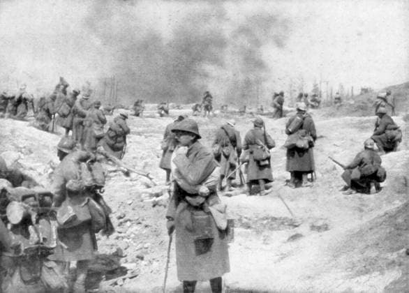 RECORD DATE NOT STATED A battalion approaching the front, Mont Pertois, France, First World War, 20 April 1917. A battalion approaching the front, Mont Pertois, France, First World War, 20 April 1917. Artist: Unknown 