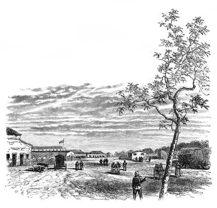 RECORD DATE NOT STATED The Barracks at Meerut, India, c1850s, (1888). Site of the start of the Indian Mutiny in 1857. Illustration from The Life &amp; Times of Queen Victoria, Vol II, by Robert Wilson, (1888). The Barracks at Meerut, India, c1850s, (1888). Artist: Unknown 