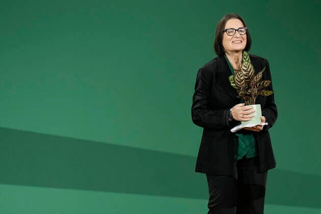 Bundesparteitag Buendnis 90 Die Gruenen - 48. Ordentliche Bundesdelegiertenkonferenz 2022 Bonn Aktuell, 15.10.2022, Bonn, Friedensnobelpreistraegerin Irina Sherpakova bei ihrer Rede auf dem Bundesparteitag und 48. Bundesdelegiertenkonferenz von Buendnis 90 Die Gruenen in Bonn Bonn Nordrhein-Westfalen Deutschland *** Federal Party Congress Buendnis 90 The Greens 48 Ordinary Federal Delegates Conference 2022 Bonn News, 15 10 2022, Bonn, Nobel Peace Prize winner Irina Sherpakova during her speech at the Federal Party Congress and 48 Federal Delegates Conference of Buendnis 90 The Greens in Bonn Bonn North Rhine Westphalia Germany