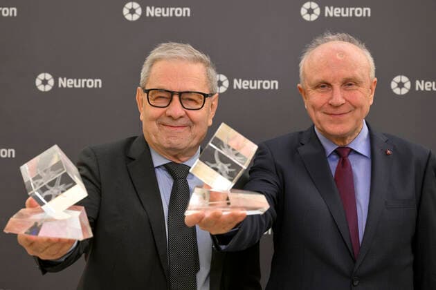 Chemist Pavel Hobza (pictured left) and haematologist and oncologist Jan Stary (pictured right) today won the Neuron Endowment Fund s prize for their lifelong contribution to science, carrying 1.5 million crowns, and prizes also went to six young talented scientists, who received half a million crowns each. The prize-giving ceremony took place in Prague s National Museum, Prague, Czech Republic, October 16, 2022. (CTKxPhoto VitxSimanek) CTKPhotoP2022101606954  VIS 001