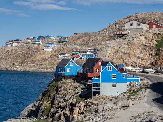 Colorfully painted houses in the small town of Uummannaq on Uummannaq Island, Greenland, Denmark, Polar Regions Copyright: MichaelxNolan 1112-7027
