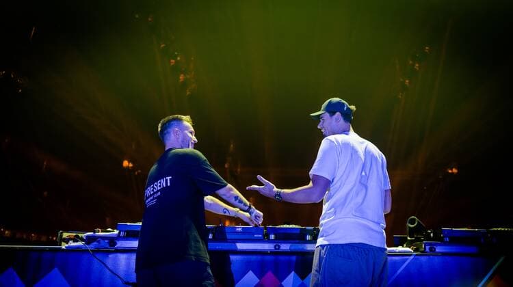 2022-10-23 03:16:06 AMSTERDAM - Afrojack (R) and Nicky Romero perform during Amsterdam Music Festival, which takes place in the Johan Cruijff ArenA during ADE. ANP MARCO DE SWART netherlands out - belgium out