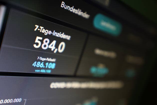 Dashboard des RKI, die 7-Tage-Inzidenz liegt nun bei 584,0 7-Tage-Inzidenz, Dashboard des RKI auf einem Monitor am 24.10.2022 in Siegen Deutschland.