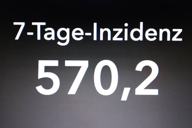 Dashboard des RKI, die 7-Tage-Inzidenz liegt nun bei 570,2 7-Tage-Inzidenz, Dashboard des RKI auf einem Monitor am 25.10.2022 in Siegen Deutschland.