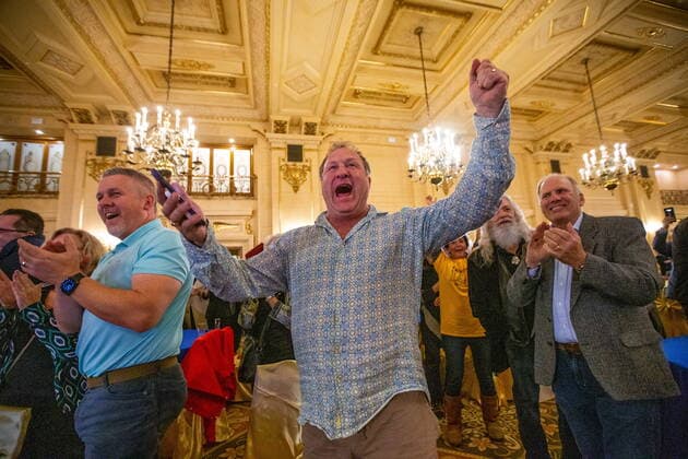 October 26, 2022, Winnipeg, MB, Canada: People celebrate prematurely after a media outlet declared a victory for Glen Murray, and then retracted the statement, at Murray™s election night headquarters at the Hotel Fort Garry in Winnipeg, on Wednesday, October 26, 2022. Winnipeg Canada  - ZUMAc35_ 20221026_zaf_c35_150 Copyright: xDanielxCrumpx