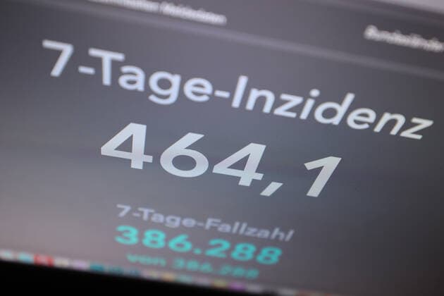 Dashboard des RKI, die 7-Tage-Inzidenz liegt nun bei 464,1 7-Tage-Inzidenz, Dashboard des RKI auf einem Monitor am 28.10.2022 in Siegen Deutschland.