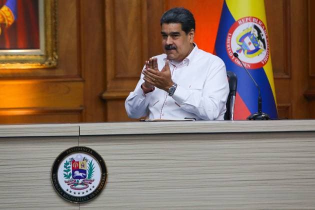 Meeting Between Nicolas Maduro And Gustavo Petro In Caracas, Venezuela President The President of the Bolivarian Republic of Venezuela Nicolas Maduro smiles during a meeting with Colombia s President Gustavo Petro at Miraflores palace, in Caracas, Venezuela November 1, 2022. Caracas Venezuela  Copyright: xJavierxCamposx originalFilename: campos-notitle221101_np5Z7.jpg