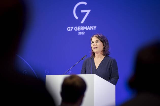 News Themen der Woche KW44 News Bilder des Tages Annalena Baerbock, Bundesaussenministerin, aufgenommen bei einer Pressekonferenz nach dem Treffen der G7 Aussenministerinnen und Aussenminister und G7 Partner in Muenster, 04.11.2022. Muenster Deutschland *** Annalena Baerbock, German Foreign Minister, recorded at a press conference after the meeting of the G7 Foreign Ministers and G7 partners in Muenster, 04 11 2022 Muenster Germany Copyright: xJaninexSchmitz photothek.dex