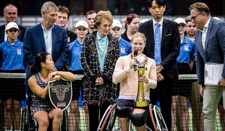 2022-11-06 14:24:38 OSS - Princess Margriet during the final day of the 2022 ITF Wheelchair Tennis Masters, the wheelchair tennis world championship in sports center De Rusheuvel. ANP ROYAL IMAGES ROB ENGELAAR netherlands out - belgium out