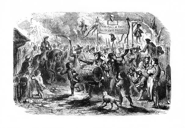 RECORD DATE NOT STATED The Stamp Riots of New York, c1765, (1872). Artist: Unknown Copyright:xThexPrintxCollector HeritagexImagesx IMAGO ,1149646 ! ACHTUNG: AUFNAHMEDATUM GESCHÄTZT!  Copyright:ThexPrintxCollector HeritagexImagesx IMAGO
