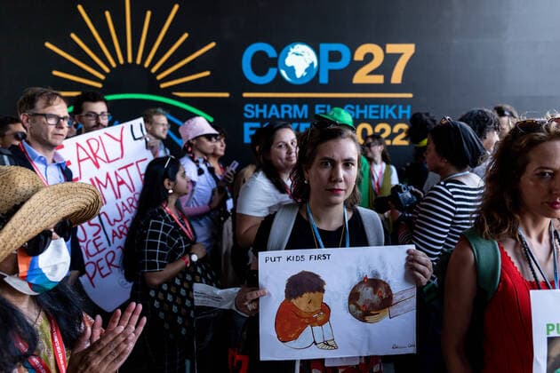 COP27 In Sharm El Sheikh - Day 7 Activists protest demanding climate action and Loss and Damage reparations on the seventh day of the COP27 UN Climate Change Conference, held by UNFCCC in Sharm El-Sheikh International Convention Center, Egypt on November 12, 2022. COP27, running from November 6 to November 18 in Sharm El Sheikh focuses on implementation of measures already agreed during previous COPs. The Conference in Sharm El Sheikh focuses also on the most vulnerable communities as the climate crisis hardens life conditions of those already most disadvantaged. Sharm El Sheikh South Sinai Egypt  Copyright: xDominikaxZarzyckax originalFilename: zarzycka-cop27ins221112_np9XR.jpg