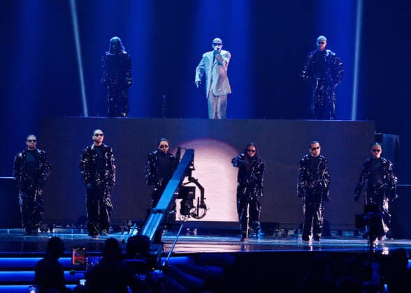Puerto Rican singer Rauw Alejandro performs onstage during the 23rd annual Latin Grammy Awards at the Michelob Ultra Arena at Mandalay Bay Resort and Casino in Las Vegas, Nevada on Thursday, November 17, 2022.  LAV20221117012 JIMxRUYMEN