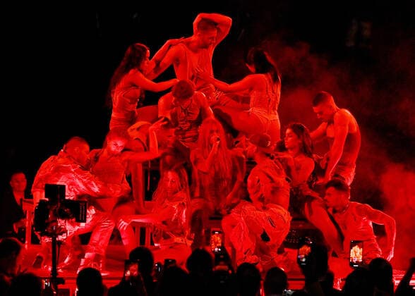 Karol G performs onstage during the 23rd annual Latin Grammy Awards at the Michelob Ultra Arena at Mandalay Bay Resort and Casino in Las Vegas, Nevada on Thursday, November 17, 2022.  LAV20221117059 JIMxRUYMEN