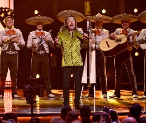 Honoree Marco Antonio Solís accepts the Person of the Year award onstage during the 23rd annual Latin Grammy Awards at the Michelob Ultra Arena at Mandalay Bay Resort and Casino in Las Vegas, Nevada on Thursday, November 17, 2022.  LAV20221117715 JIMxRUYMEN