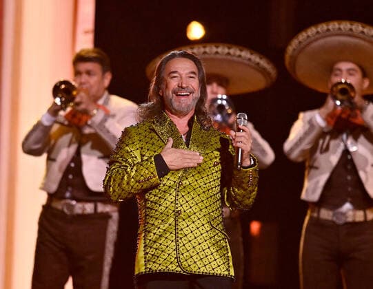 Honoree Marco Antonio Solís accepts the Person of the Year award onstage during the 23rd annual Latin Grammy Awards at the Michelob Ultra Arena at Mandalay Bay Resort and Casino in Las Vegas, Nevada on Thursday, November 17, 2022.  LAV20221117717 JIMxRUYMEN