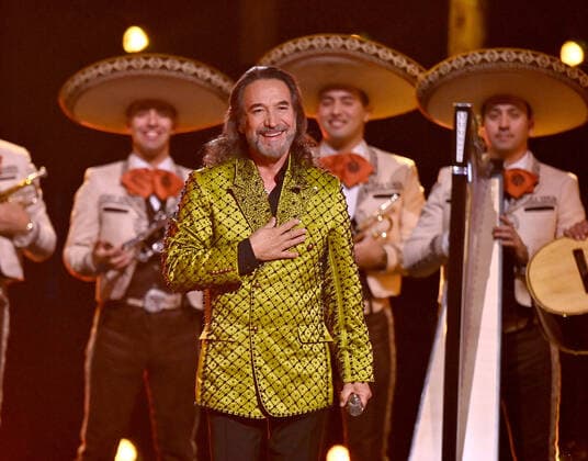 Honoree Marco Antonio Solís accepts the Person of the Year award onstage during the 23rd annual Latin Grammy Awards at the Michelob Ultra Arena at Mandalay Bay Resort and Casino in Las Vegas, Nevada on Thursday, November 17, 2022.  LAV20221117720 JIMxRUYMEN