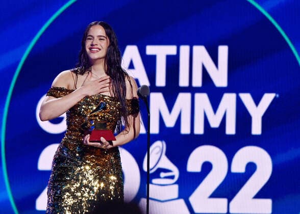 Rosalía accepts the Album of the Year award for Motomami onstage during the 23rd annual Latin Grammy Awards at the Michelob Ultra Arena at Mandalay Bay Resort and Casino in Las Vegas, Nevada on Thursday, November 17, 2022.  LAV20221117088 JIMxRUYMEN