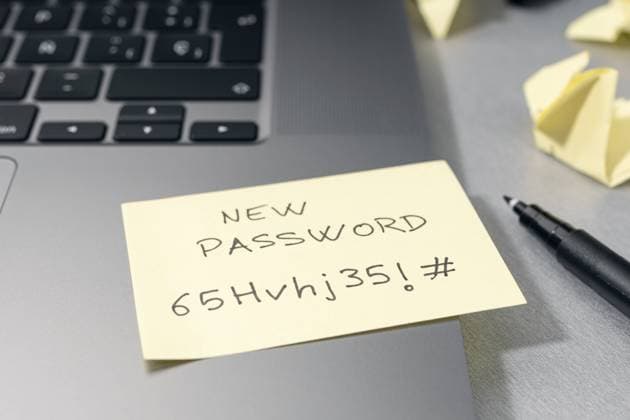 Change of password to a stronger one- Message on sticky note on laptop. Computer security management concept Change of password to a stronger one- Message on sticky note on laptop. Computer security management concept Copyright: xZoonar.com AndresxVictorerox 18990442