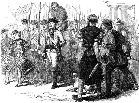 RECORD DATE NOT STATED A countryman tarred and feathered, America, c1770s (c1880). Artist: Unknown Copyright:xThexPrintxCollector HeritagexImagesx IMAGO ,2329759 ! ACHTUNG: AUFNAHMEDATUM GESCHÄTZT!  Copyright:ThexPrintxCollector HeritagexImagesx IMAGO