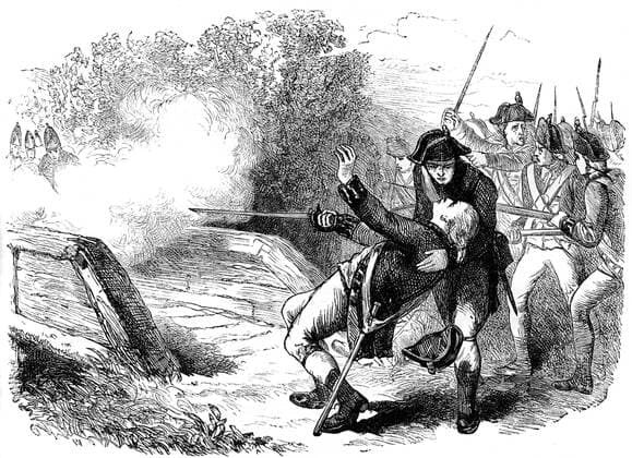 RECORD DATE NOT STATED Death of Isaac Davis, 1775 (c1880). Artist: Unknown Copyright:xThexPrintxCollector HeritagexImagesx IMAGO ,2329761 ! ACHTUNG: AUFNAHMEDATUM GESCHÄTZT!  Copyright:ThexPrintxCollector HeritagexImagesx IMAGO