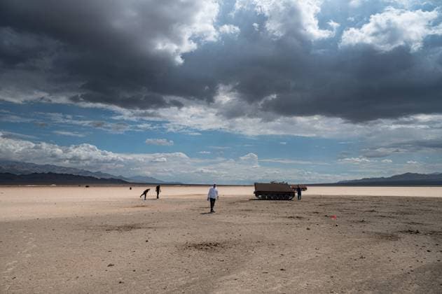 Personnel assigned to the 96th Test Wing, Eglin AFB, evaluate battle damage on the targets for potential updates to weaponeering models and software on the Nevada Test and Training Range (NTTR), Nevada, Sept 13, 2022. The NTTR mission is to create, operate, and maintain live and synthetic environments and integrate partners to optimize warfighter capabilities.