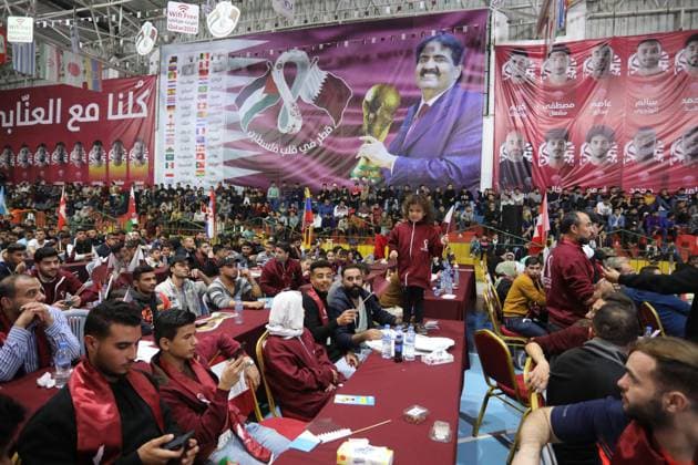 Palestinians attend to watch the football match between the Qatar team and the Ecuadorian team Palestinians attend to watch the football match between the Qatar team and the Ecuadorian team in the Saad Sayel Stadium dedicated to watch the matches the FIFA World Cup Qatar 2022 in Gaza City, on 20 November 2022, Organized by Gaza Re-Construction Committee, in Gaza city on November 20, 2022. The 2022 FIFA World Cup is an association football tournament, contested by the men s national teams of FIFA s member associations and the 22nd FIFA World Cup. It is taking place in Qatar from 20 November to 18 December 2022. This is the first World Cup to be held in the Arab world, and the second World Cup held entirely in Asia after the 2002 tournament i Copyright: xapaimagesxAshrafxAmrax xapaimagesx