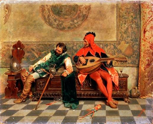 RECORD DATE NOT STATED Drunk Warrior and Court Jester , Italian painting of 19th century. Artist: Casimiro Tomba Copyright:x?xFinexArtxImages HeritagexImagesx IMAGO ,2495281 ! ACHTUNG: AUFNAHMEDATUM GESCHÄTZT!  Copyright:?xFinexArtxImages HeritagexImagesx IMAGO