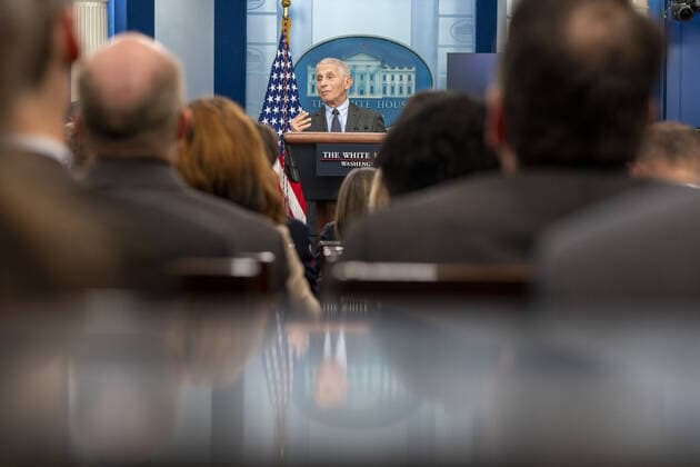 Dr. Antony Fauci, Chief Medical Advisor to the President of United States, and Dr. Ashish Jha, MD, MPH, coordinator, White House COVID-19 Response, speak at the daily briefing at the White House in Washington, DC on Tuesday, November 22, 2022. WAP20221122501 KenxCedeno