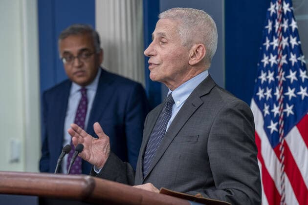 Dr. Antony Fauci, Chief Medical Advisor to the President of United States, and Dr. Ashish Jha, MD, MPH, coordinator, White House COVID-19 Response, speak at the daily briefing at the White House in Washington, DC on Tuesday, November 22, 2022. WAP20221122515 KenxCedeno