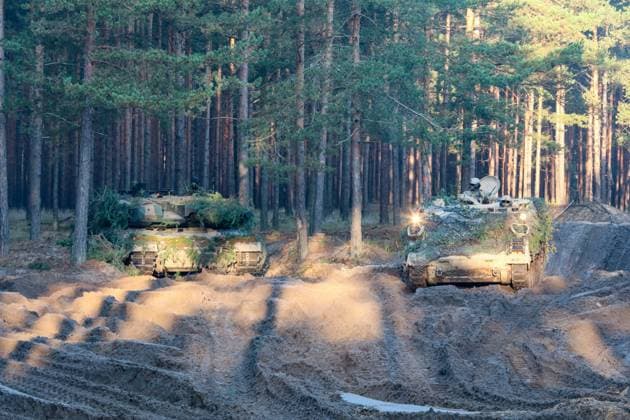U.S. Army M2A3 Bradley Fighting Vehicle assigned to 1st Battalion, 68th Armor Regiment, 3rd Armored Brigade Combat Team, 4th Infantry Division move to the staging area during a multinational rehearsal at Borsuk 22, Nowa Deba, Poland, Oct. 13, 2022. (3-4 ABCT) The 3-4 ABCT is among other units assigned to the 1st Infantry Division, proudly working alongside NATO allies and regional security partners to provide combat-credible forces to V Corps, America s forward deployed corps in Europe.