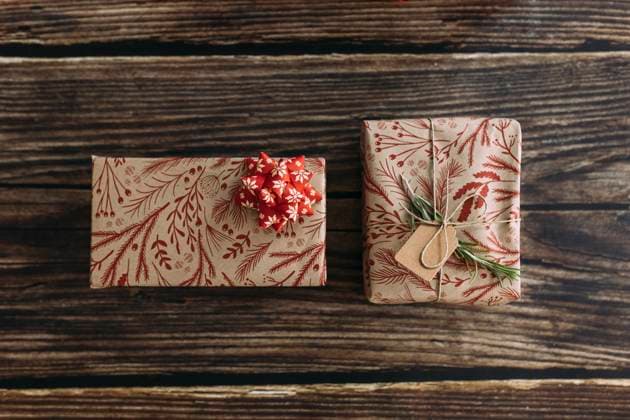Christmas presents on wooden table, EGHF00627