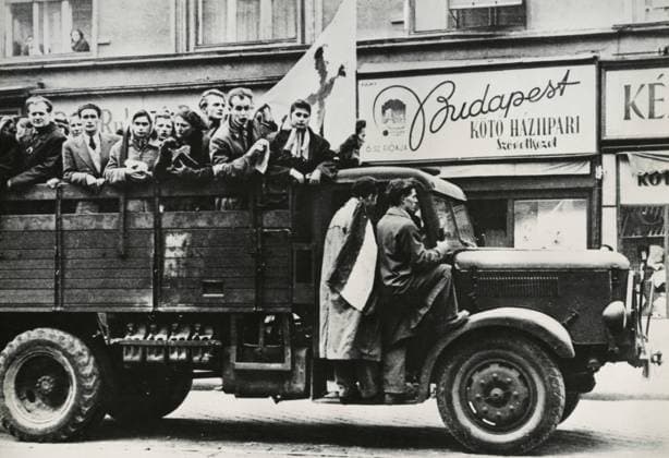 Red cross truck rescuing the wonded, Budapest, Hungary 1956 