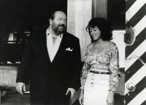 Italian actor Bud Spencer and American actress Lela Rochon in the movie Extralarge: Black and White, Italy 1991 