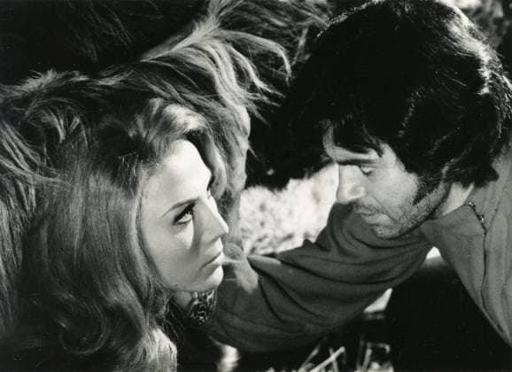 Italian actress Erna Schurer and American actor Mark Damon in the movie The Lions of St. Petersburg, Italy 1972 