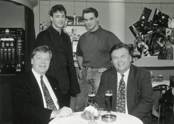 Mayor of Berlin Eberhard Diepgen and RTL Journalist Helmut Thoma with Jan Sosniok and Raphael Schneider in the German TV Series Gute Zeiten, schlechte Zeiten, Germany 1994 