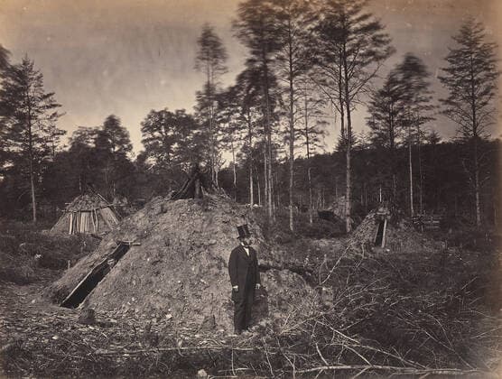 RECORD DATE NOT STATED Woodchoppers Huts in a Virginia Forest. On the Orange & Alexandria Railroad. Wood Su..., June 1863. Creator: Andrew Joseph Russell. Copyright:xHeritagexArt HeritagexImagesx IMAGO ,2778382 ! ACHTUNG: AUFNAHMEDATUM GESCHÄTZT!  Copyright:HeritagexArt HeritagexImagesx IMAGO