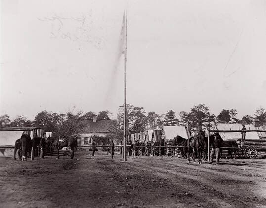 RECORD DATE NOT STATED Headquarters, 10th Army Corps, Hatcher s Farm, Virginia, 1861-65. Creator: Andrew Joseph Russell. Copyright:xHeritagexArt HeritagexImagesx IMAGO ,2778412 ! ACHTUNG: AUFNAHMEDATUM GESCHÄTZT!  Copyright:HeritagexArt HeritagexImagesx IMAGO