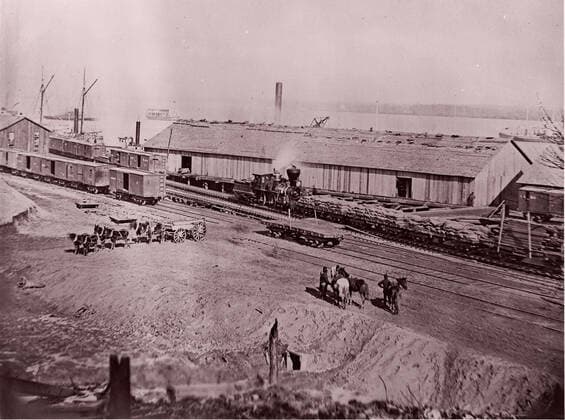RECORD DATE NOT STATED Terminus of U.S. Military Railroad, City Point, Virginia, 1861-65. Creator: Andrew Joseph Russell. Copyright:xHeritagexArt HeritagexImagesx IMAGO ,2778447 ! ACHTUNG: AUFNAHMEDATUM GESCHÄTZT!  Copyright:HeritagexArt HeritagexImagesx IMAGO