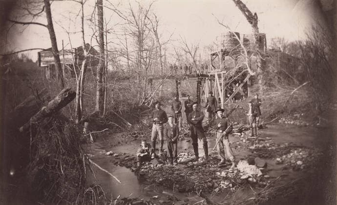 RECORD DATE NOT STATED Orange and Alexandria Railroad Bridge, near Union Mills, Virginia , ca. 1863. Creator: Andrew Joseph Russell. Copyright:xHeritagexArt HeritagexImagesx IMAGO ,2778455 ! ACHTUNG: AUFNAHMEDATUM GESCHÄTZT!  Copyright:HeritagexArt HeritagexImagesx IMAGO